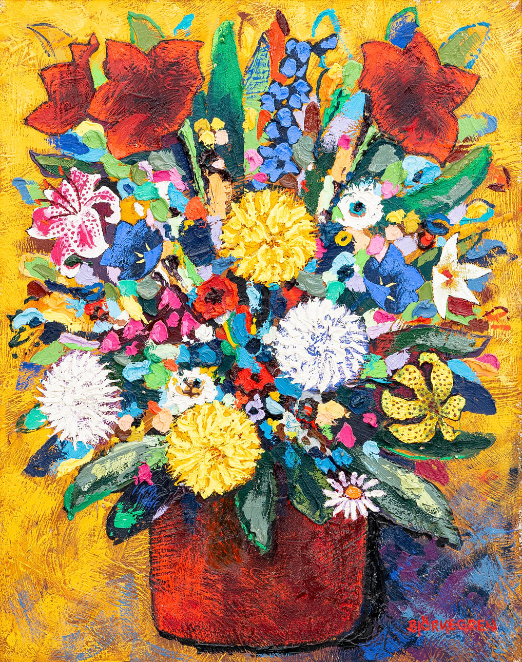ARNE BJÖRKEGREN (1929-2011). Blomsterstilleben, olja på duk, signerad, Björkegren