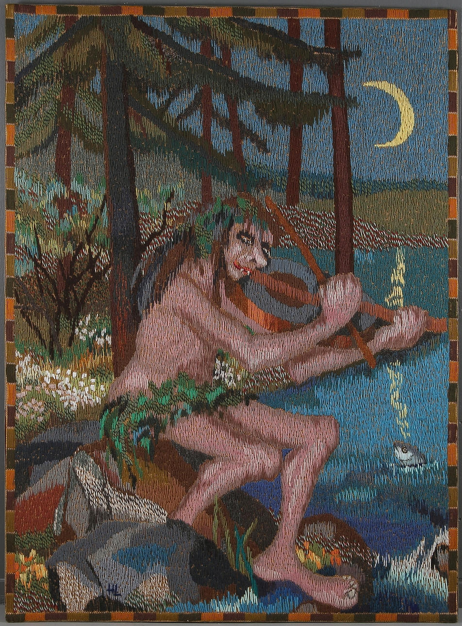 HILDUR LINDGREN WICKBERG. Näcken, vävnad/bonad, signerad. 1900-talets andra hälft.