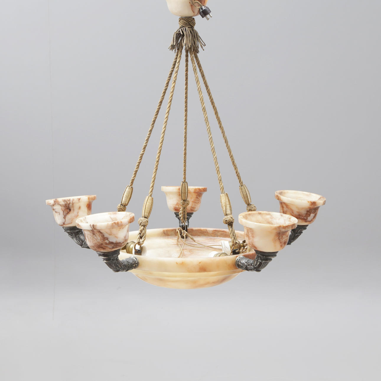 CEILING LAMP, with several alabaster shades.