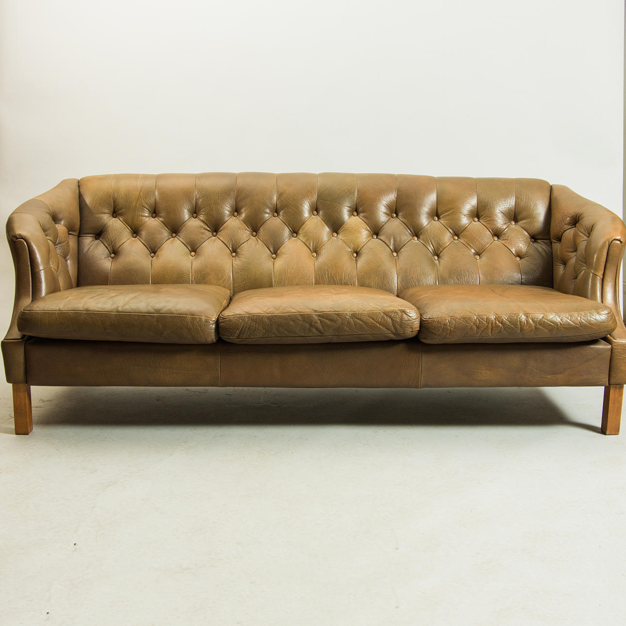 SOFFA, 3 sits, brungrönt skinn.