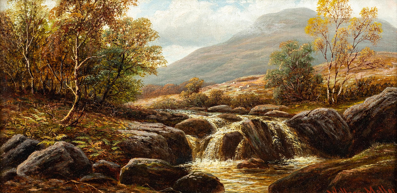 WILLIAM MELLOR (BRITISH, 1851-1931), VIEW IN LANGDALE, WESTMORELAND, OIL ON CANVAS.