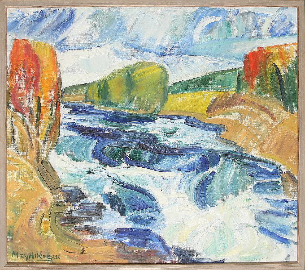 MAY HILDEGARD. "Fors i Ångermanland", olja på duk, signerad och daterad 1973.