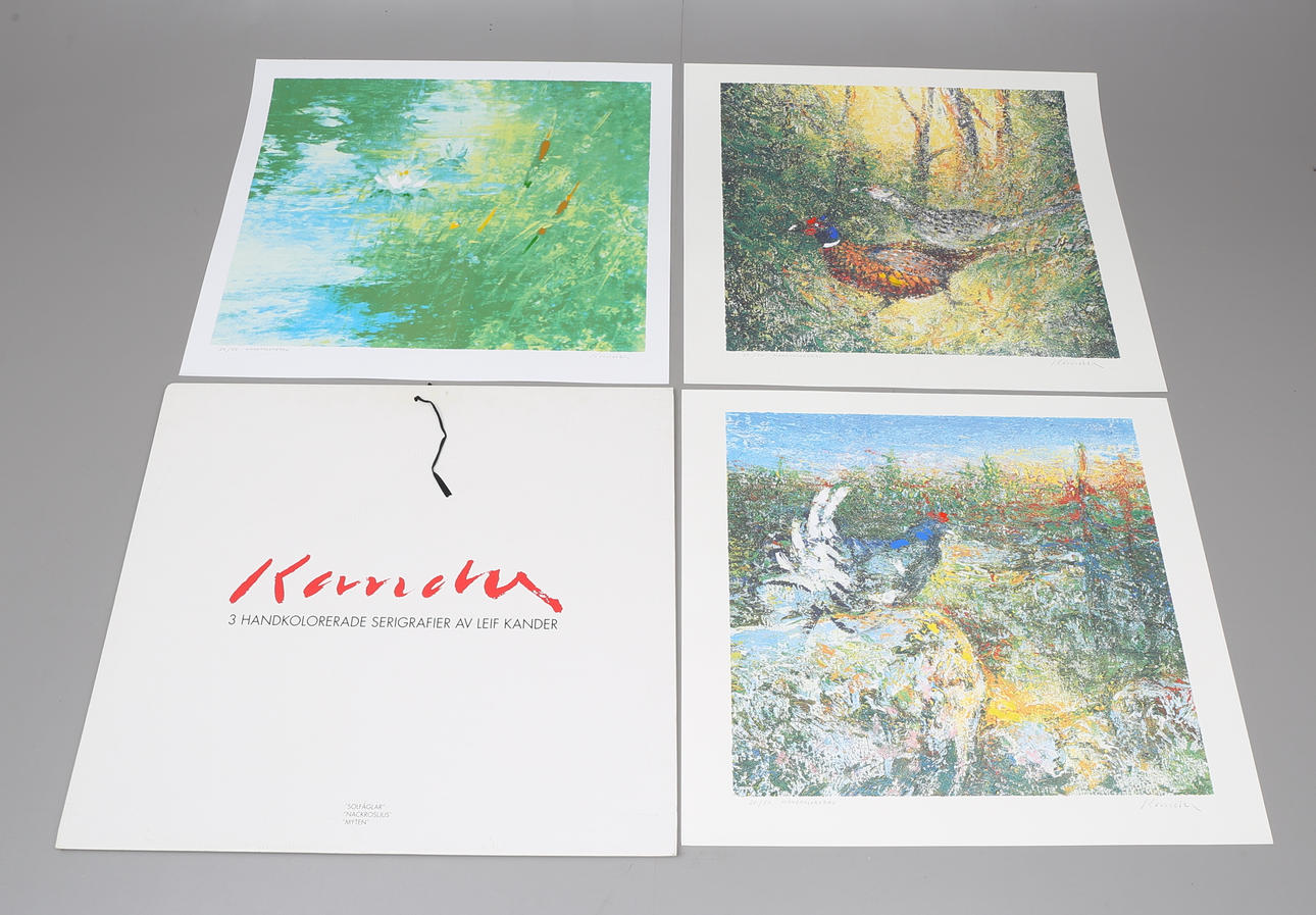 LEIF KANDER. Handkolorerade serigrafier, 3 st, signerade och numrerade 20/50.