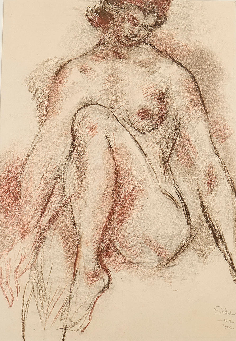 JULES SCHYL. Mixed media, Study, signed 1952.