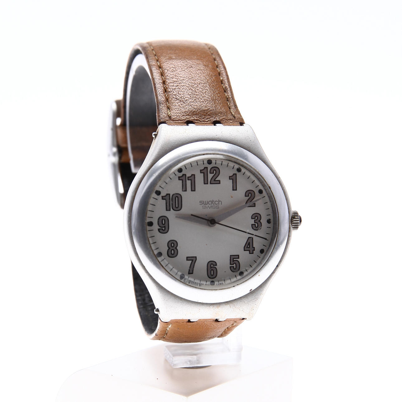 Wristwatch, Swatch, "Nightflight", metal, leather, 1995.