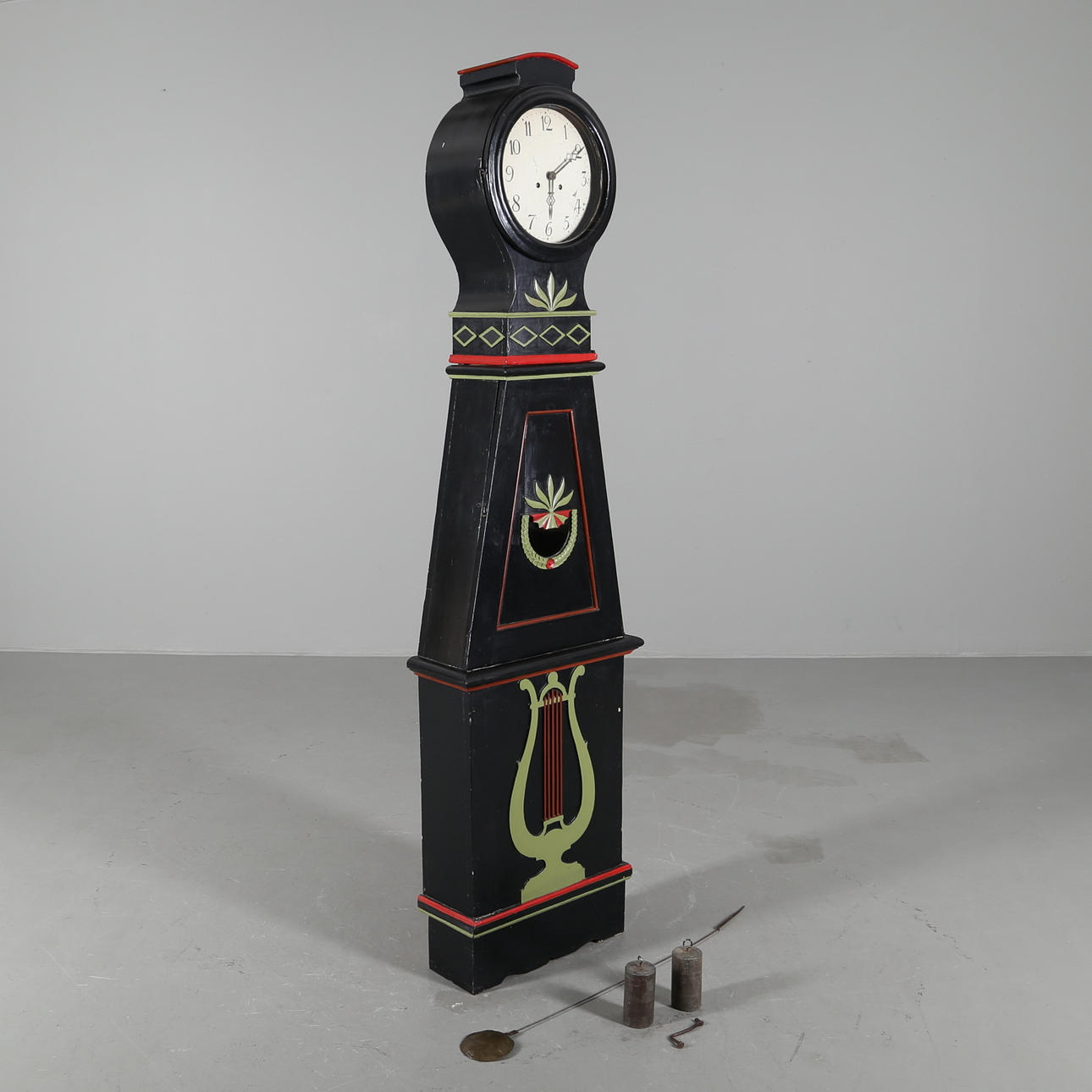 FLOOR CLOCK, painted decor, 18/1900s.