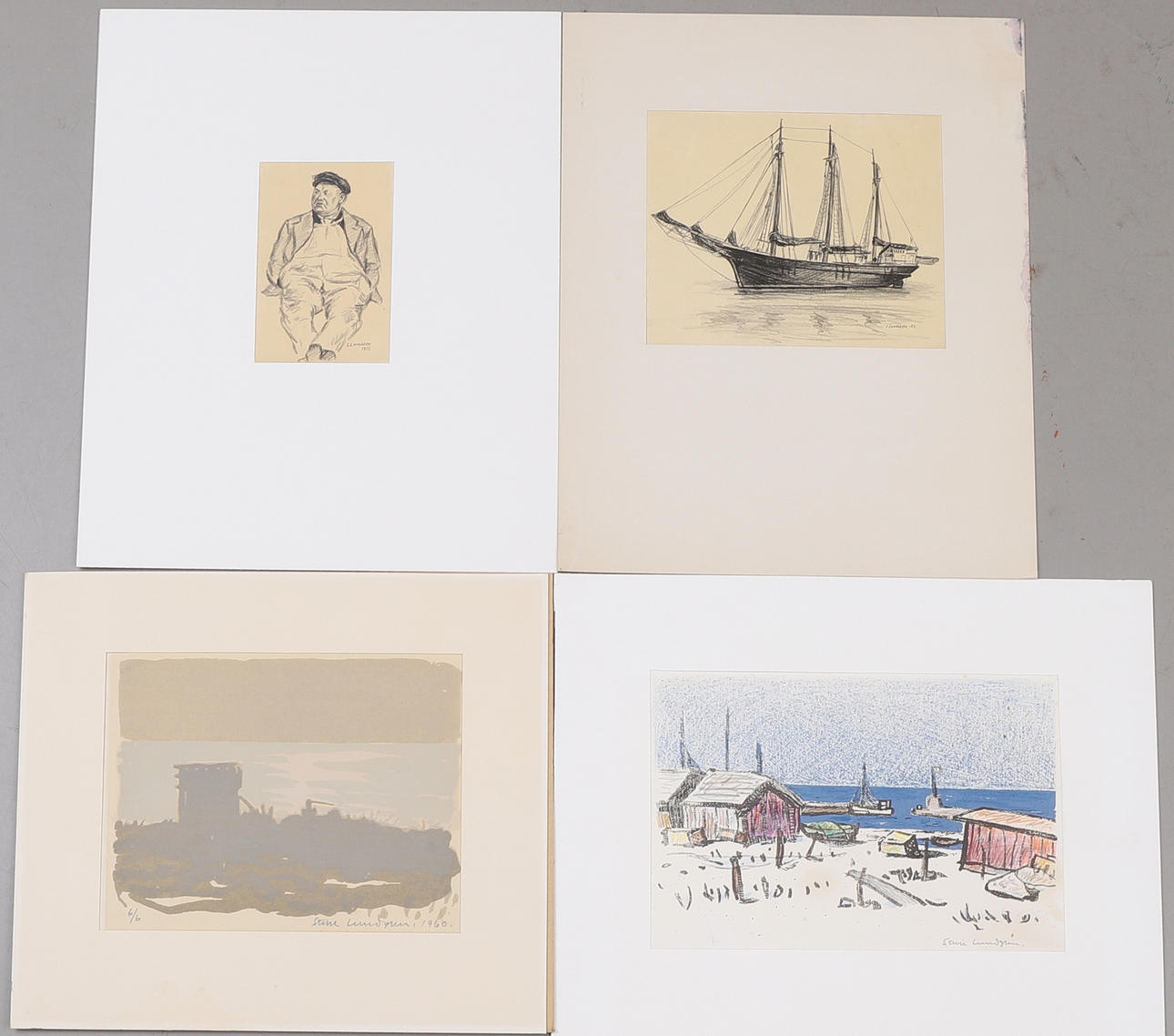 STURE LUNDGREN. 4 bilder, signerade.