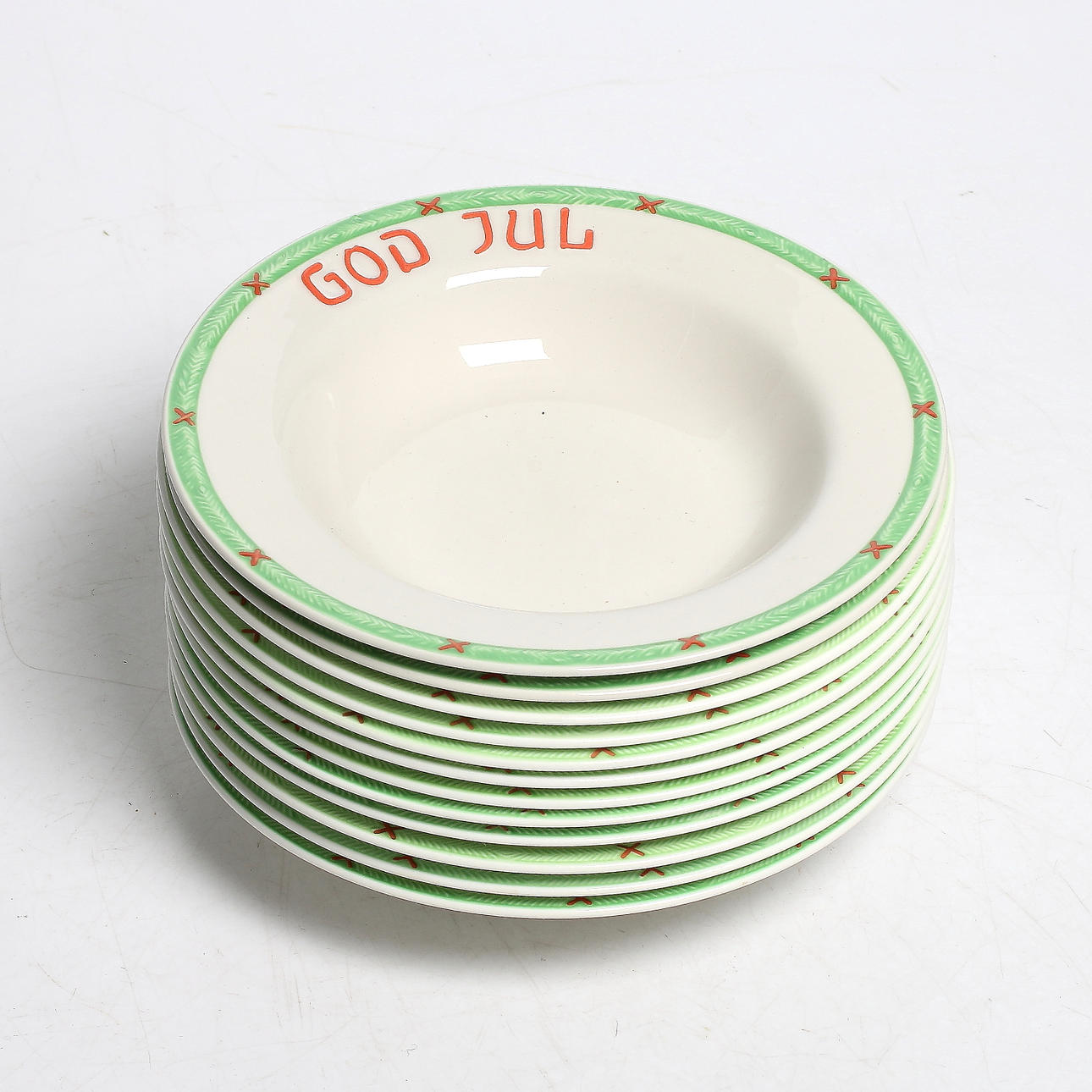 GRÖTTALLRIKAR, 12 st, "God Jul", Rörstrand och Gustavsberg. 1900-tal.