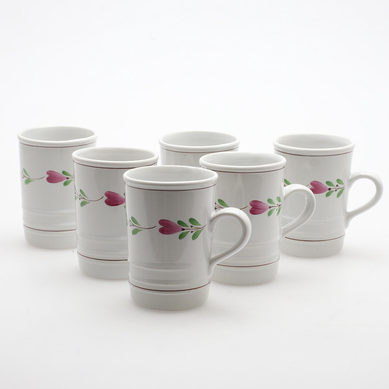 MUGGAR, 6 st, porslin, "Ranka", Stig Lindberg, Gustavsberg, 1950-tal.