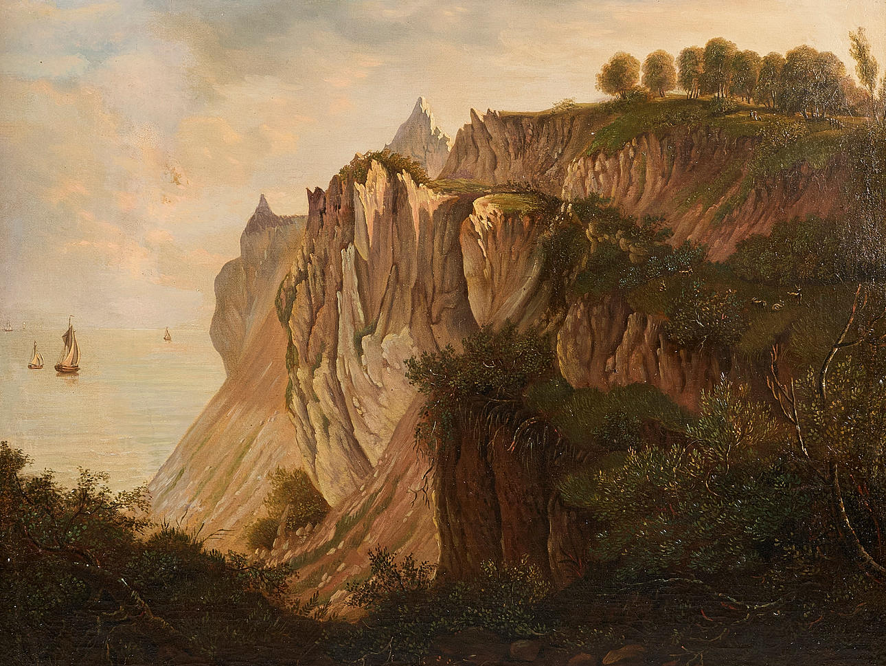 OIDENTIFIERAD KONSTNÄR. oil painting, 19th century, Coastal scene with sailboats, panel.