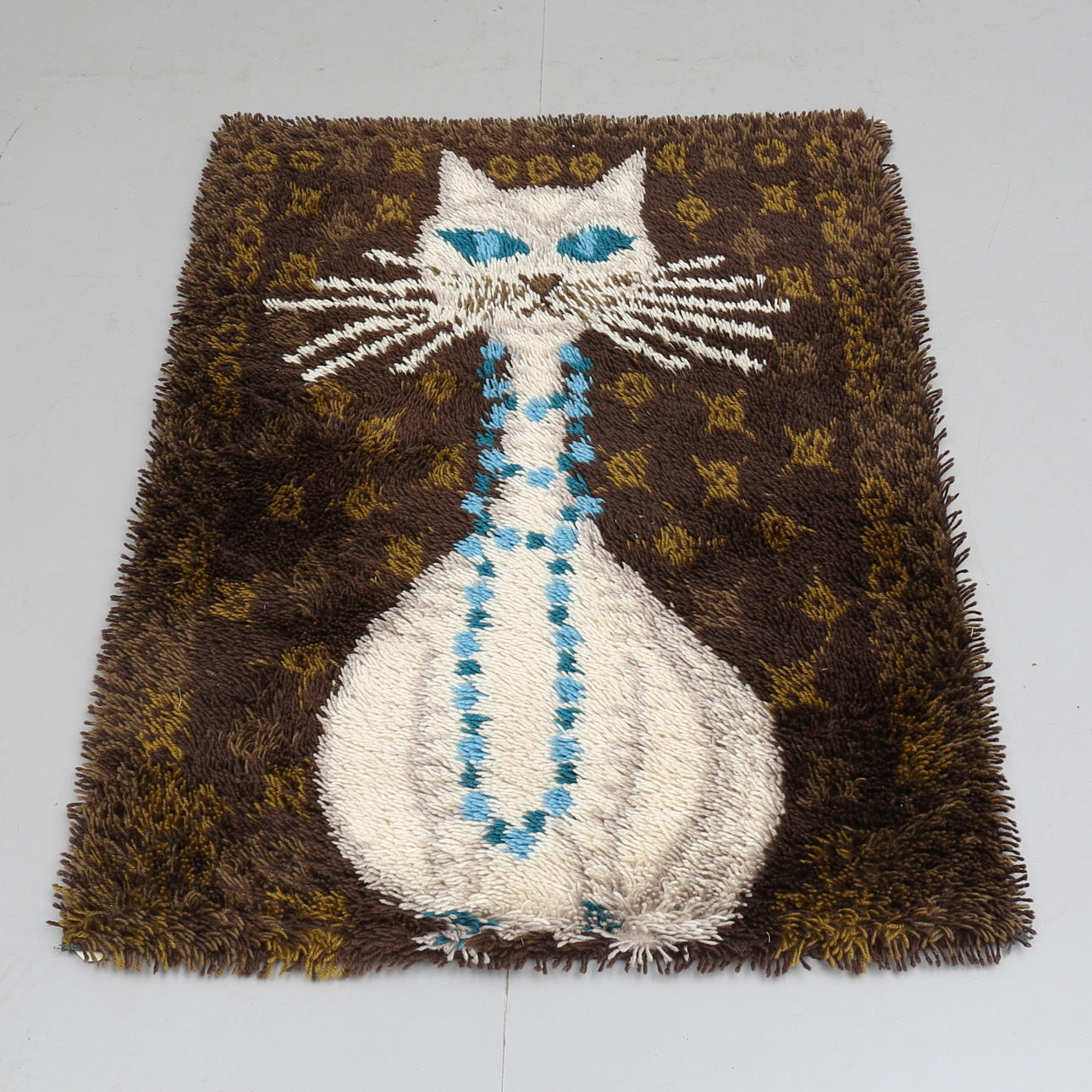 RYAMATTA, motiv med katt, 120 x 96 cm, 1960-tal.