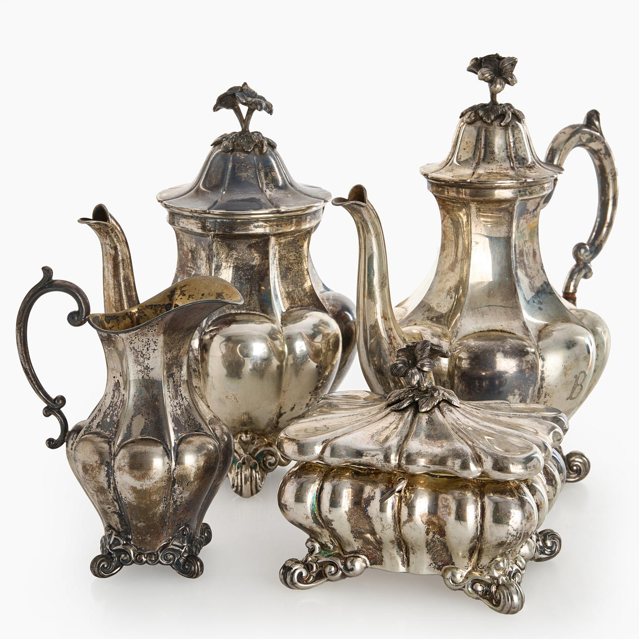 TE- och KAFFESERVIS, silver, 4 delar, CG Hallberg (CGH), Stockholm, 1928