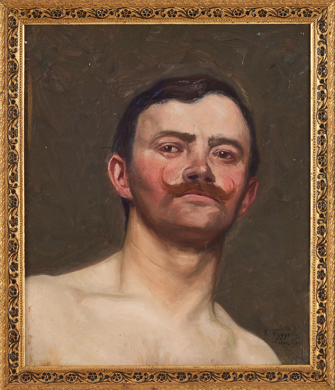 ERIK TRYGGELIN. Portrait, possibly a self-portrait, oil on panel, signed and dated E. Tryggelin, 23 March -04.