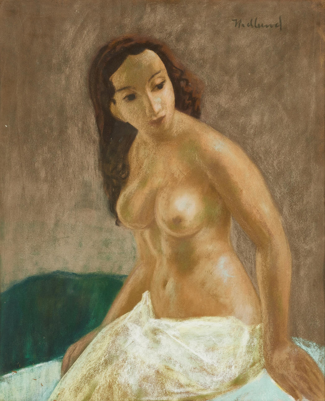 BÖRJE HEDLUND (1909-2005), Model with quilt, signed, pastel.