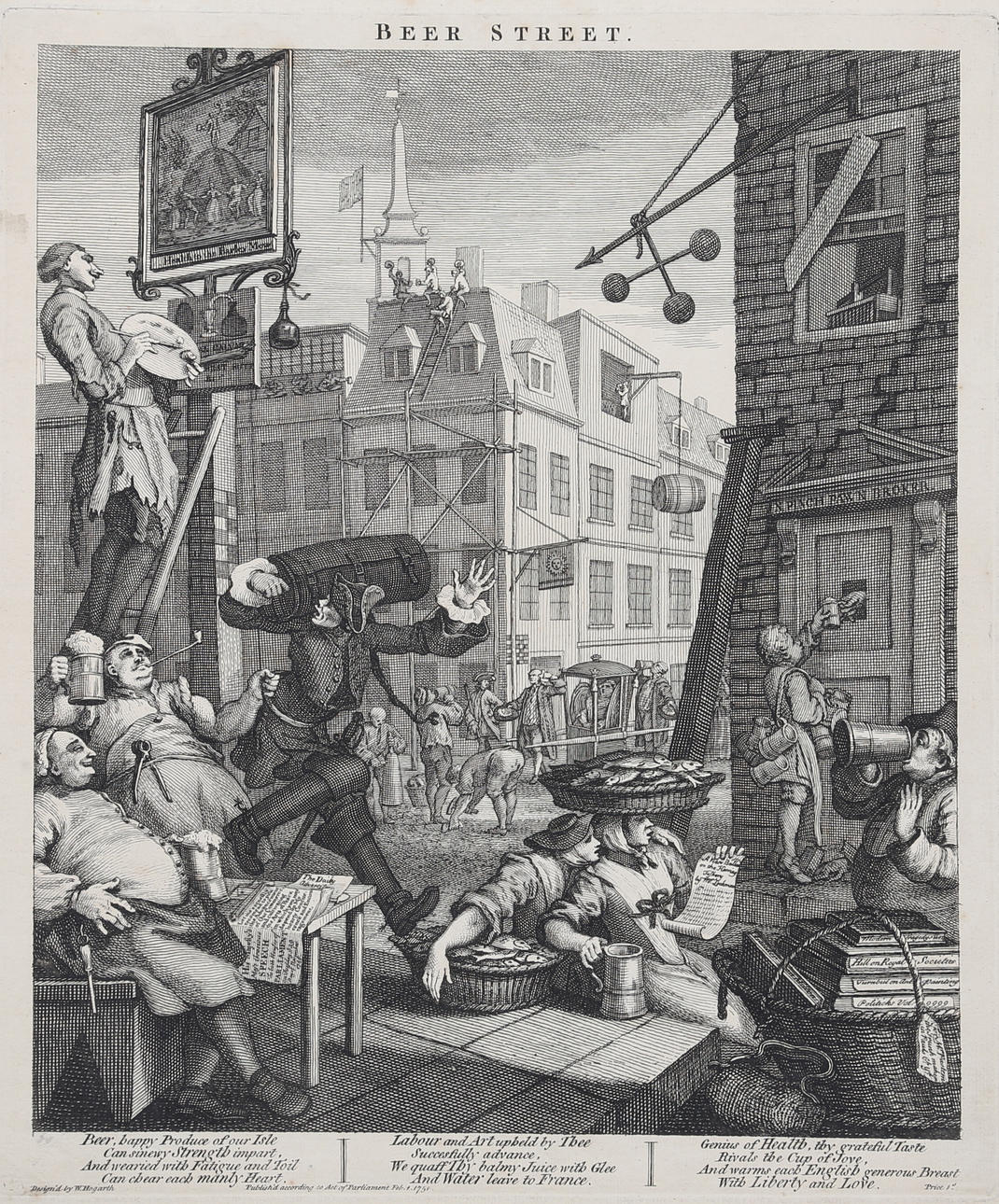 WILLIAM HOGARTH. 'Beer Lane', kopparstick, 1751.