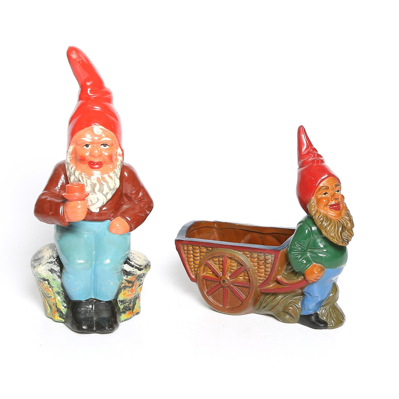 FIGURINER, 2 st. TOMTAR, terracotta, 1900-talets mitt.