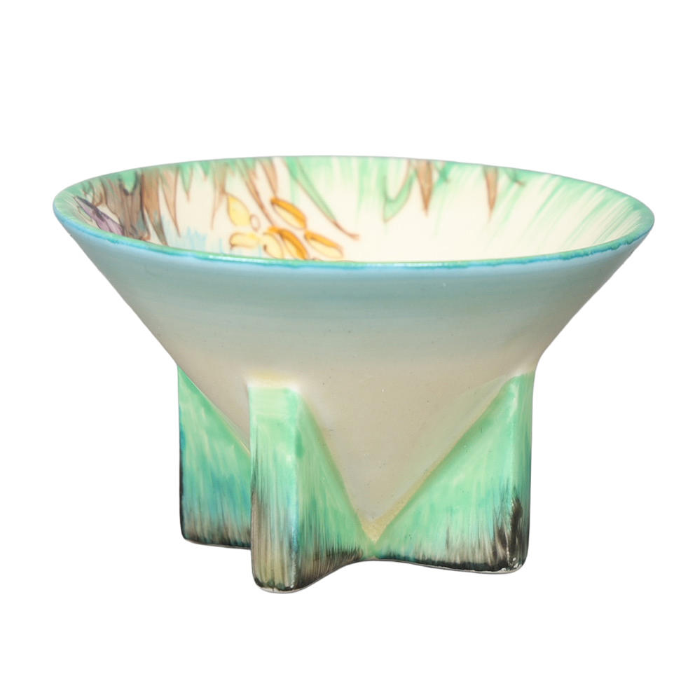 A SMALL CLARICE CLIFF CONICAL SHAPED BOWL.