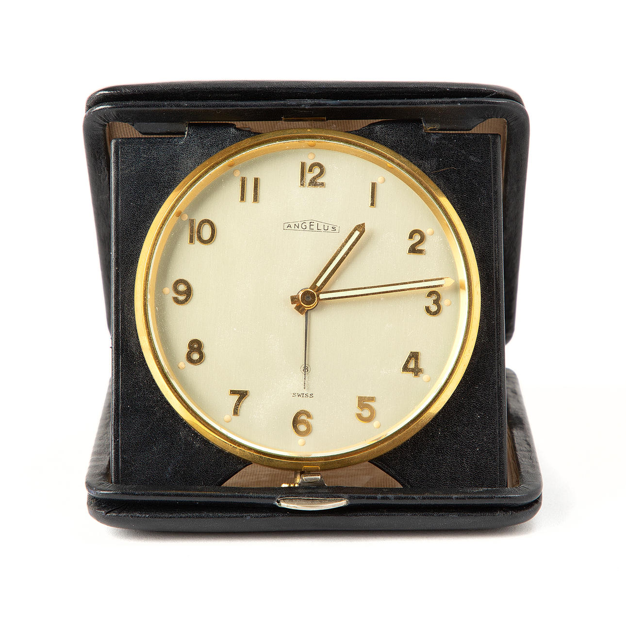 ANGELUS, 8 day, reseur med alarm, 80 mm, gulmetall, 1940-tal.