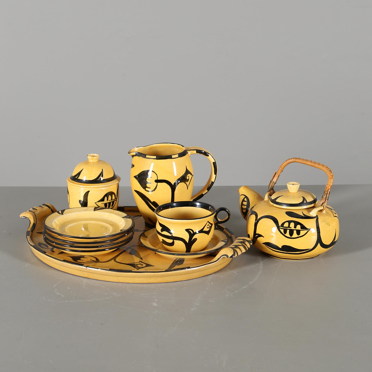 TESERVIS, fajans, 10 delar "Pagod" Allan Ebeling, Bo Fajans, Gefle, 1900-talets första hälft.