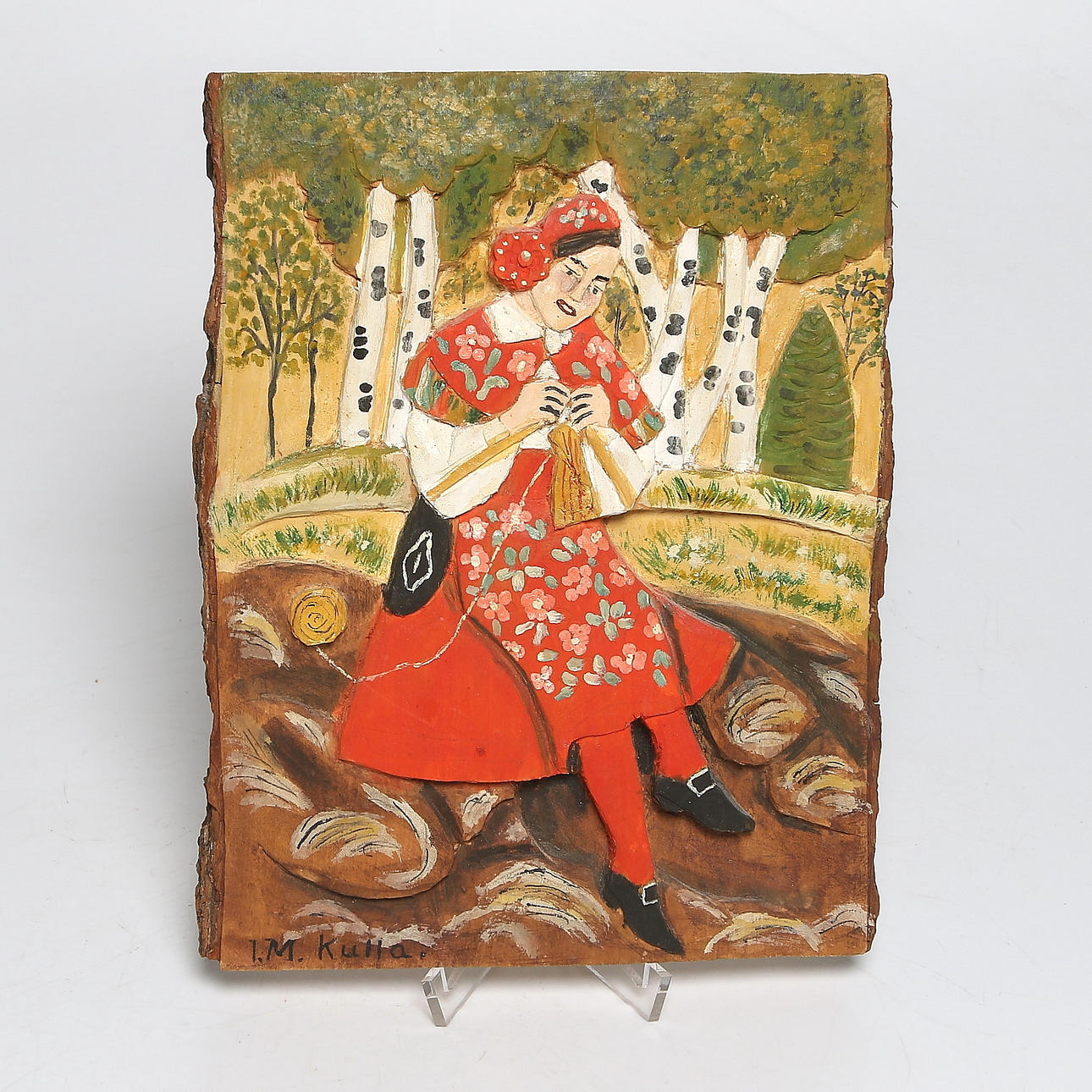 IDA MALM. "Kulla", relief i trä, signerad a tergo.