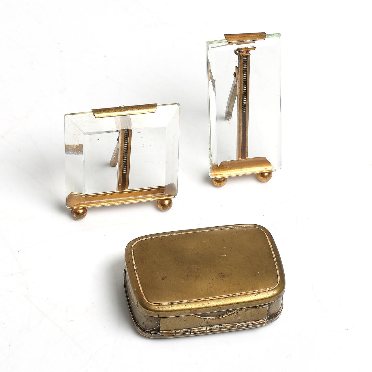 SNUFF BOX and FRAMES 2 pcs., brass, i.a. Westerås Dos factory.
