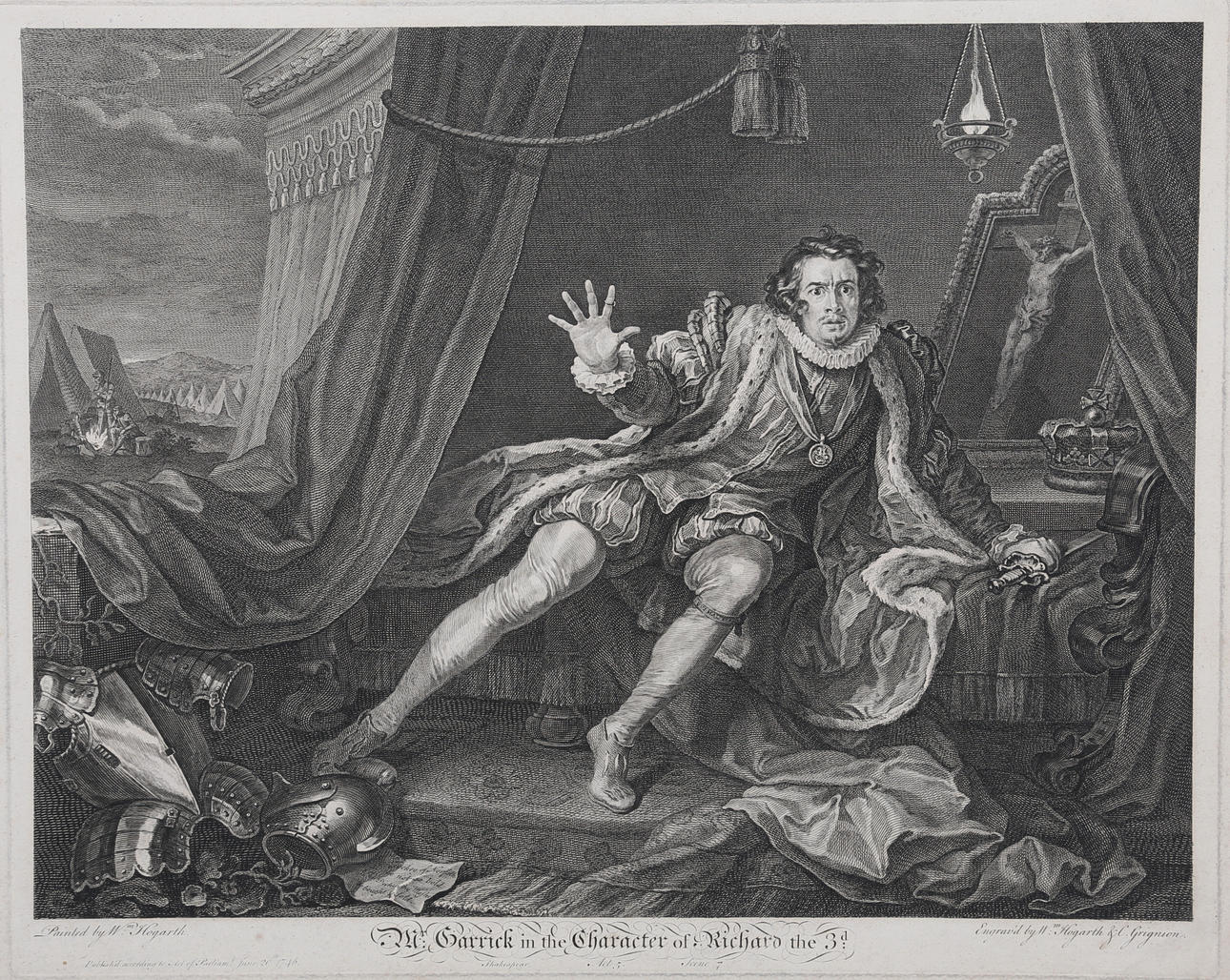 WILLIAM HOGARTH / CHARLES GRIGNION I. 'Mr Garrick in the character of Richard III', kopparstick, 1746.
