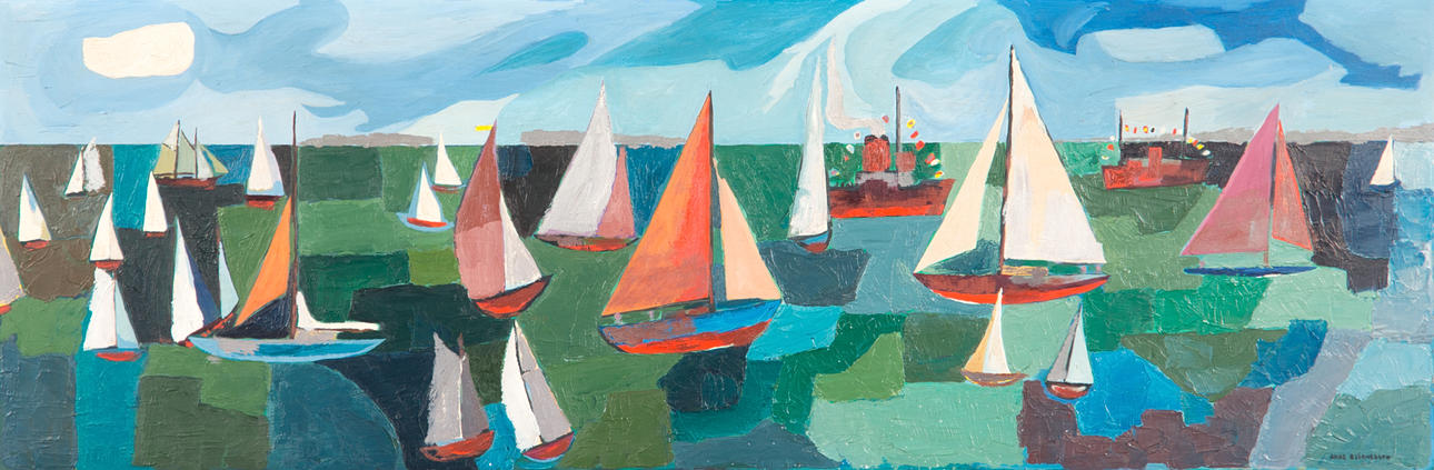 ARNE BJÖRNEBORN. Segelbåtar, olja på pannå, signerad.