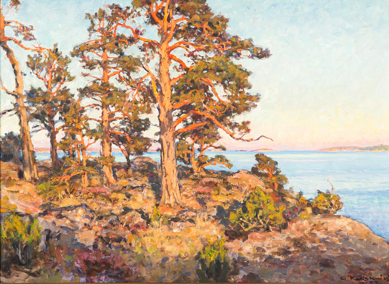 GOTTFRID KALLSTENIUS. Solbelysta tallar, olja på duk, signerad G. Kallstenius.