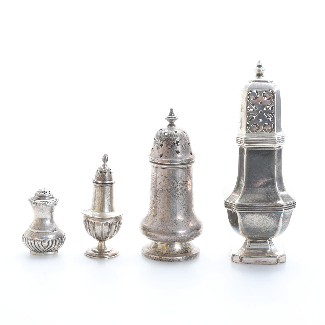 STRÖARE, 4 stycken, silver, England, 1800-tal