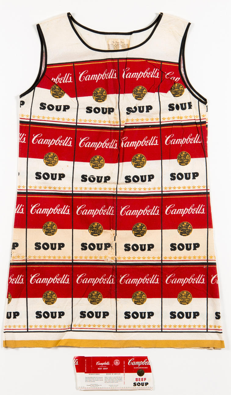 ANDY WARHOL. EFTER. "The Souper Dress", färgserigrafi på bomull/pappersklänning.