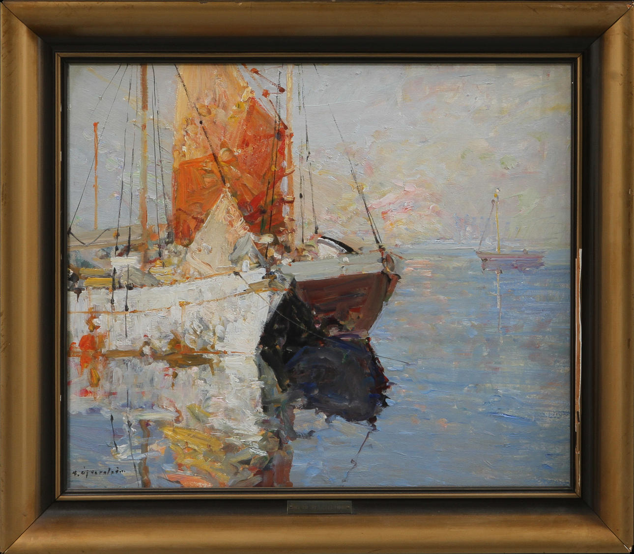 HUGO ÖFVERSTRÖM. Västkustmotiv, olja på pannå, sign.