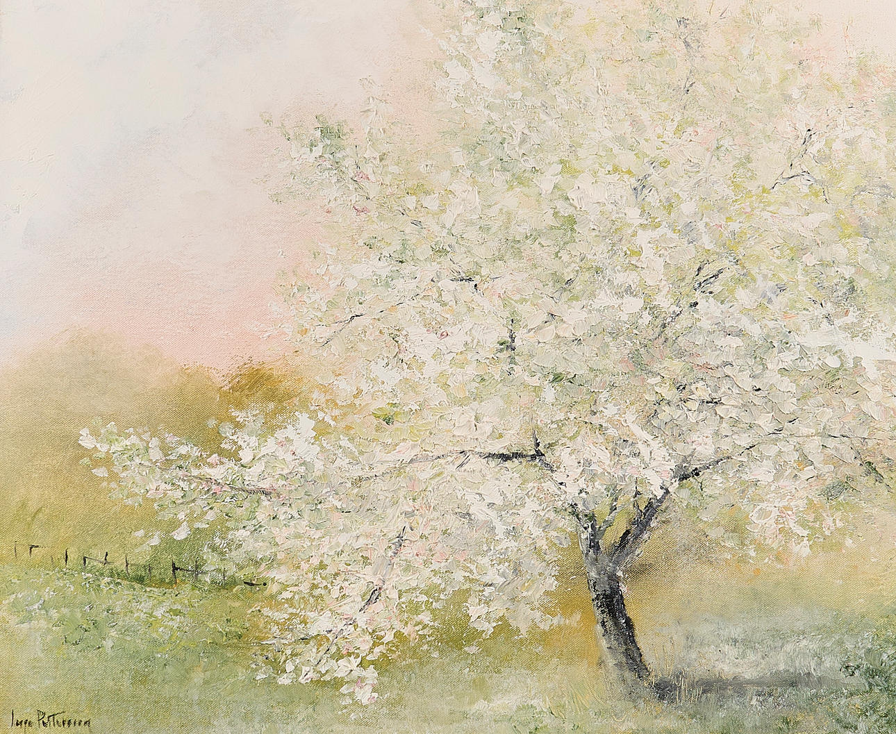 INGE PETERSON. OIL PAINTING, Flowering fruit trees, canvas.