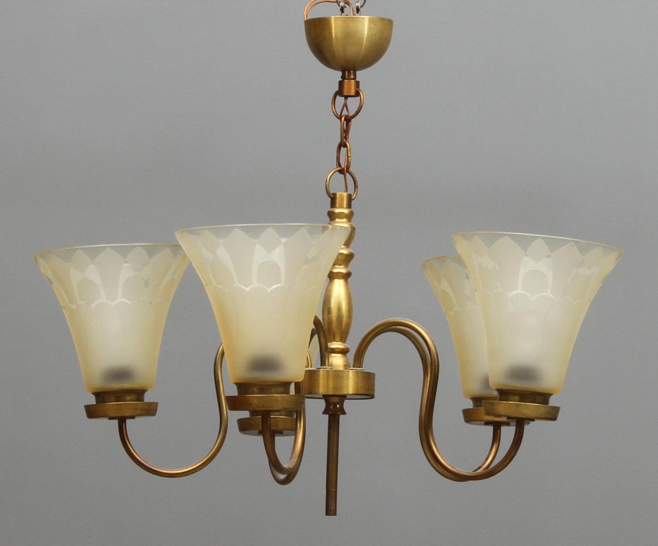 TAKLAMPA, 5 ljuspunkter, metall, 1900-tal.