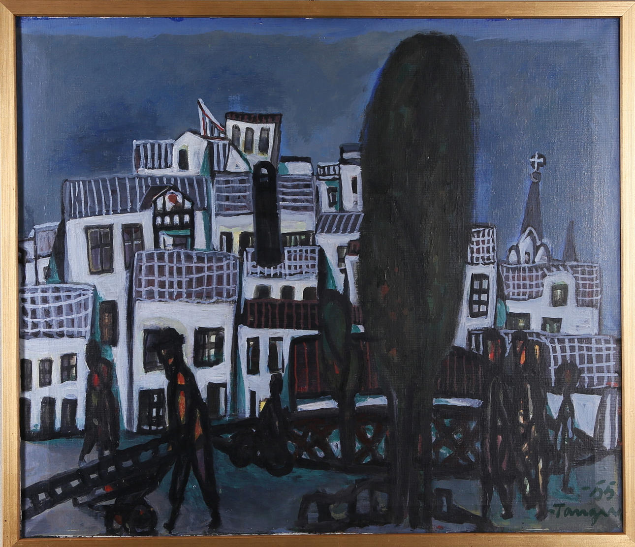 OLOF TANGEN. "Den vita staden", olja på duk, signerad.