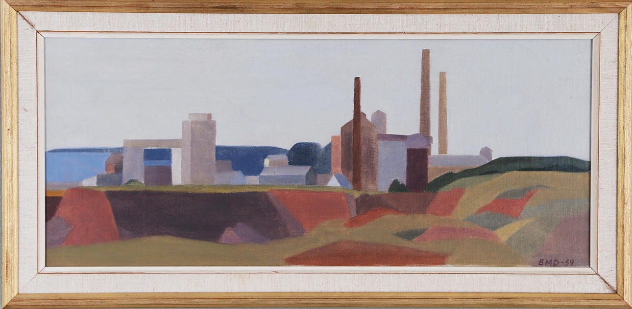 BARBRO DANIELSSON. "Degerhamn", olja på pannå, signerad, 1959.