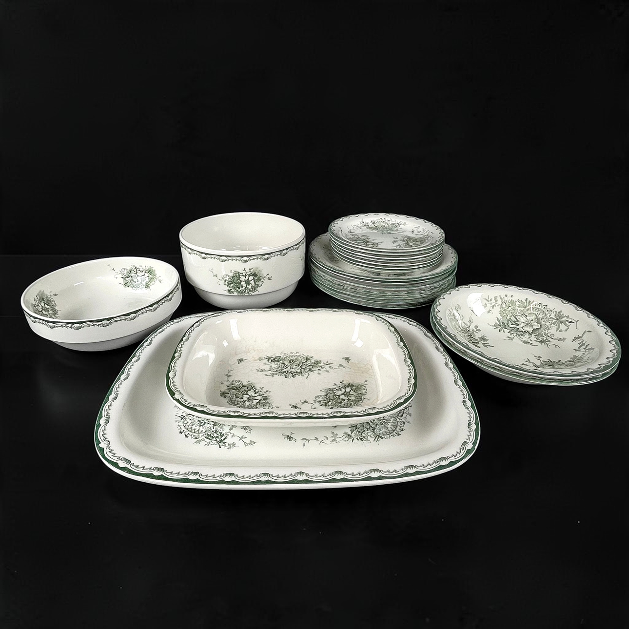 MATSERVISDELAR, 20 st, "Gröna Anna", flintgods, Rörstrand.