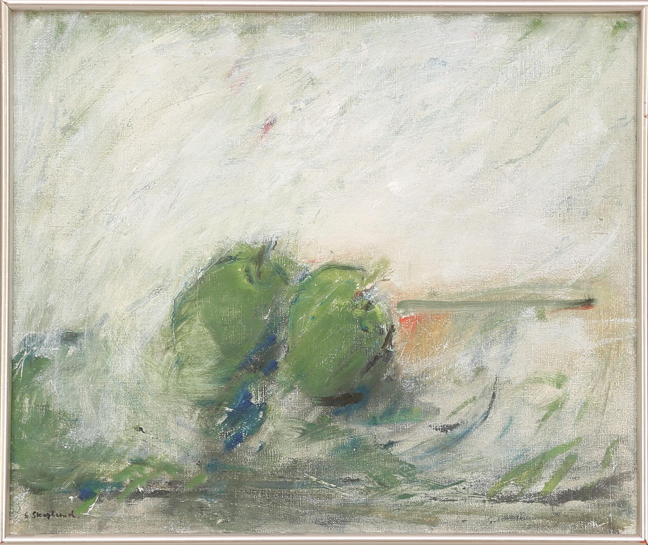 SVEN SKOGLUND. TAVLA, olja duk, signerad S.Skoglund, "Äpplen".