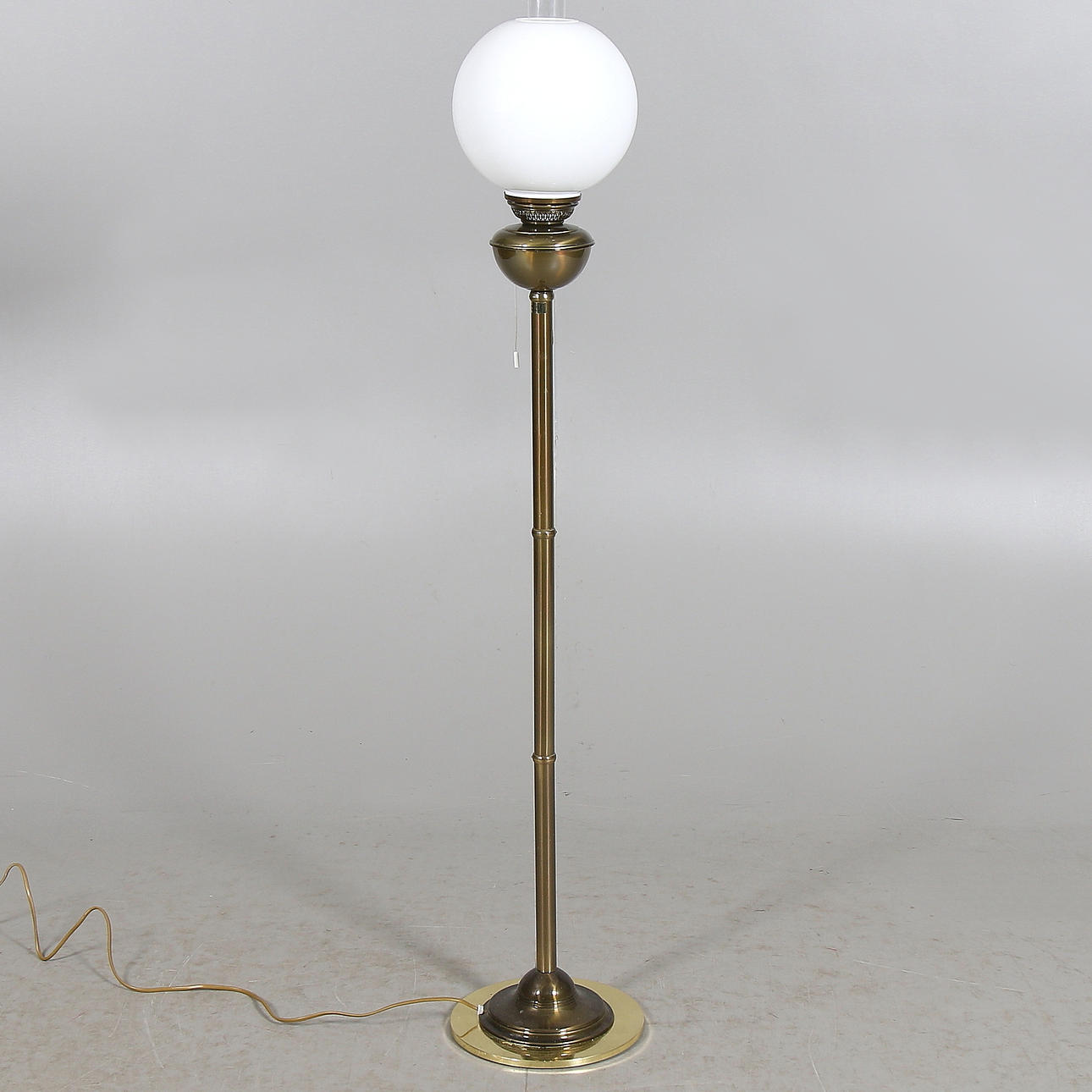 FLOOR LAMP, brass and glass, floor kerosene model, Karlskrona Lampfabrik, second half of the 20th century.