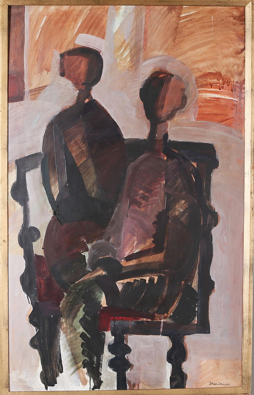 STURE SVENSON. Figurscen, olja på pannå, signerad.