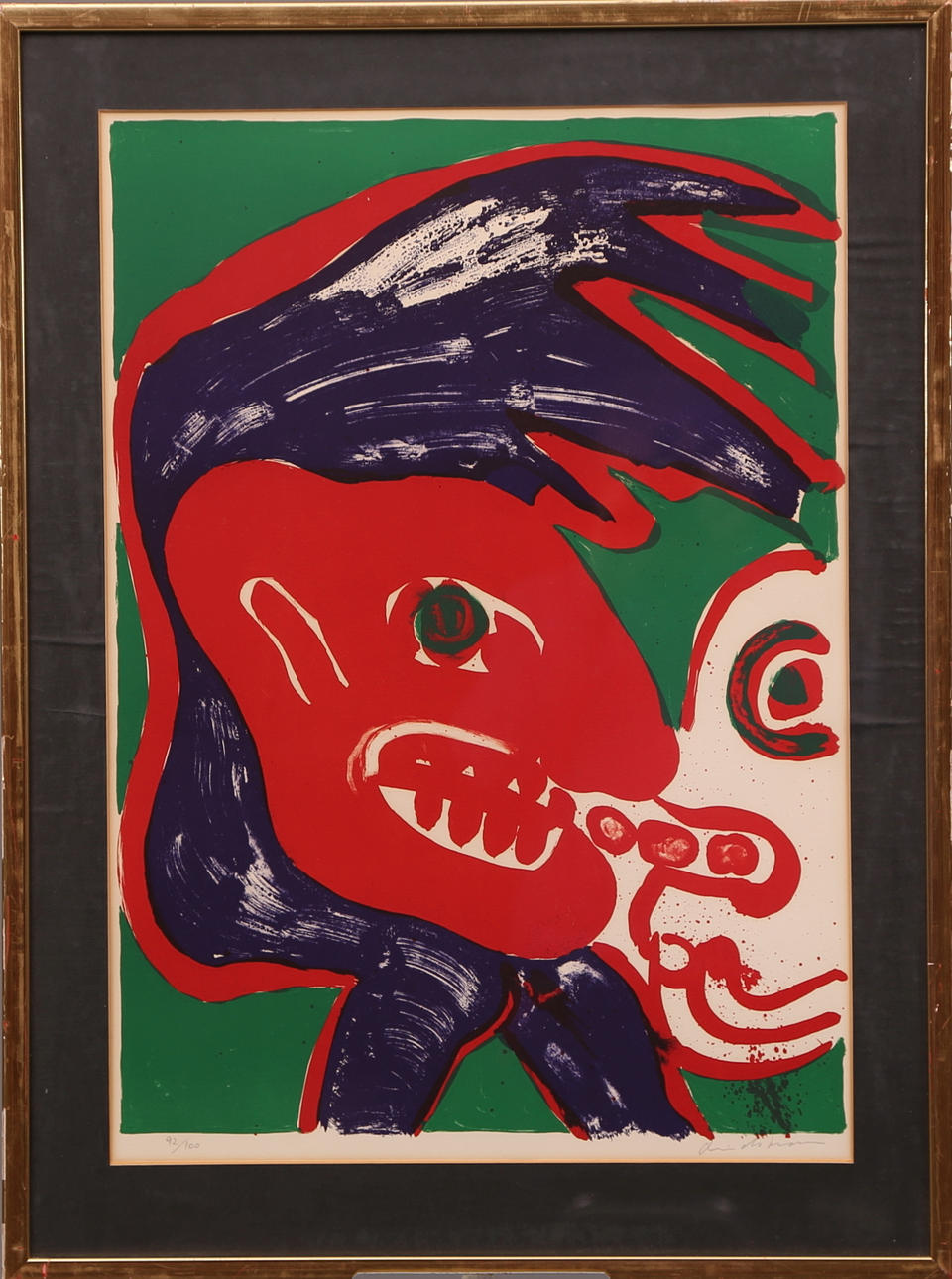 OIDENTIFIERAD KONSTNÄR. TAVLA, färglitografi 92/100, signerad, abstrakta ansikten.