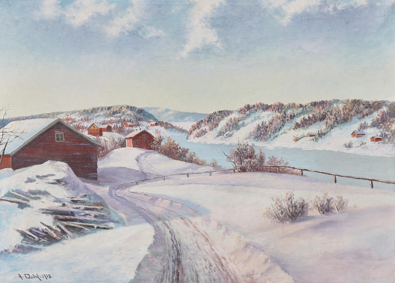 ANSHELM DAHL. OIL PAINTING, Winter landscape, Signed Dated 1918, canvas.