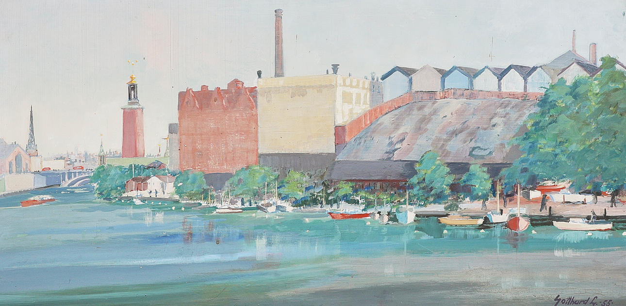 GOTTHARD LUNDQUIST. OIL PAINTING, "Klara Strand", Signed, Dated -55.