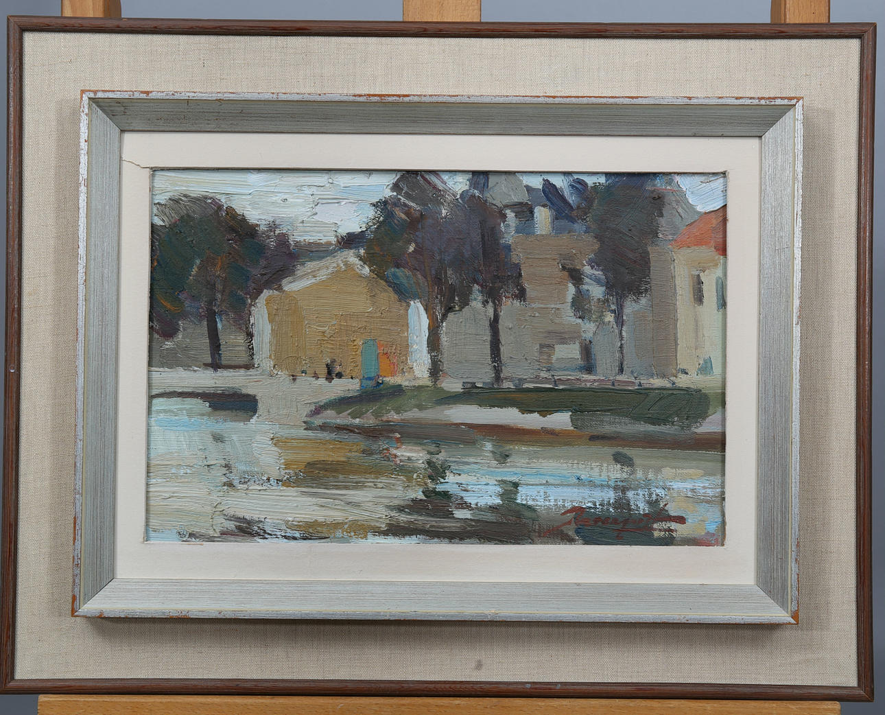 HANS ROSENQVIST. Olja på pannå, Stadsbild med vattendrag, signerad Rosenqvist.