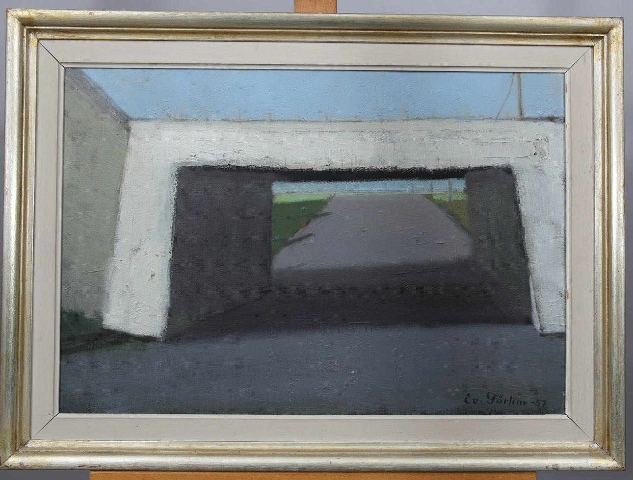 EVERT FÄRHM. Olja på duk, Viadukt, signerad Ev Färhm, daterad -57.