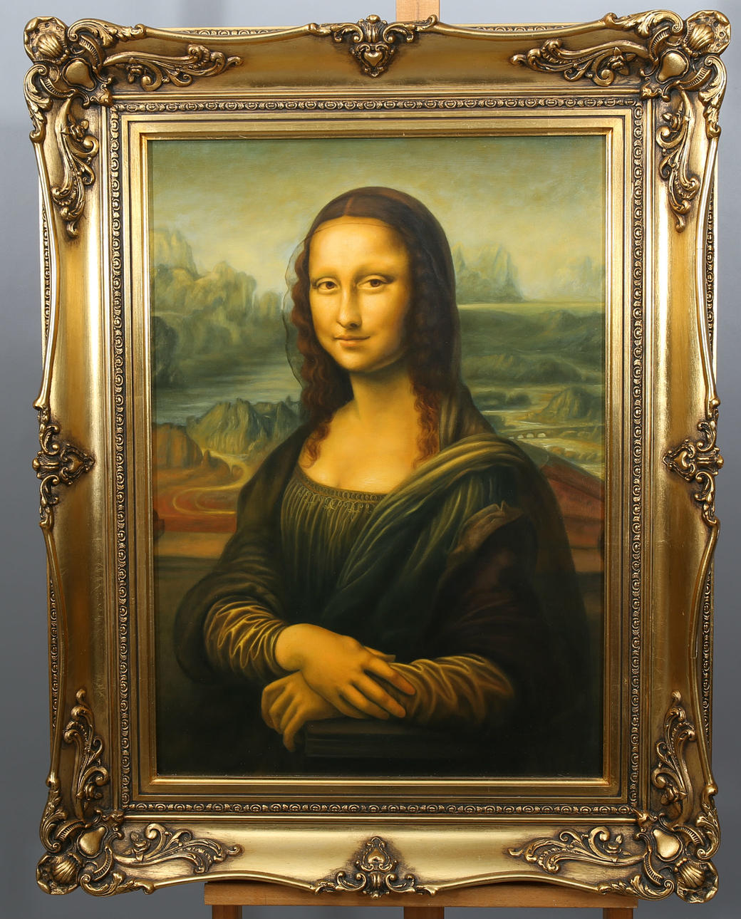 OIDENTIFIERAD KONSTNÄR. Olja på duk, kopia efter Leonard Da Vinci, signerad a tergo J Szewczyk, 1900-talets andra hälft.