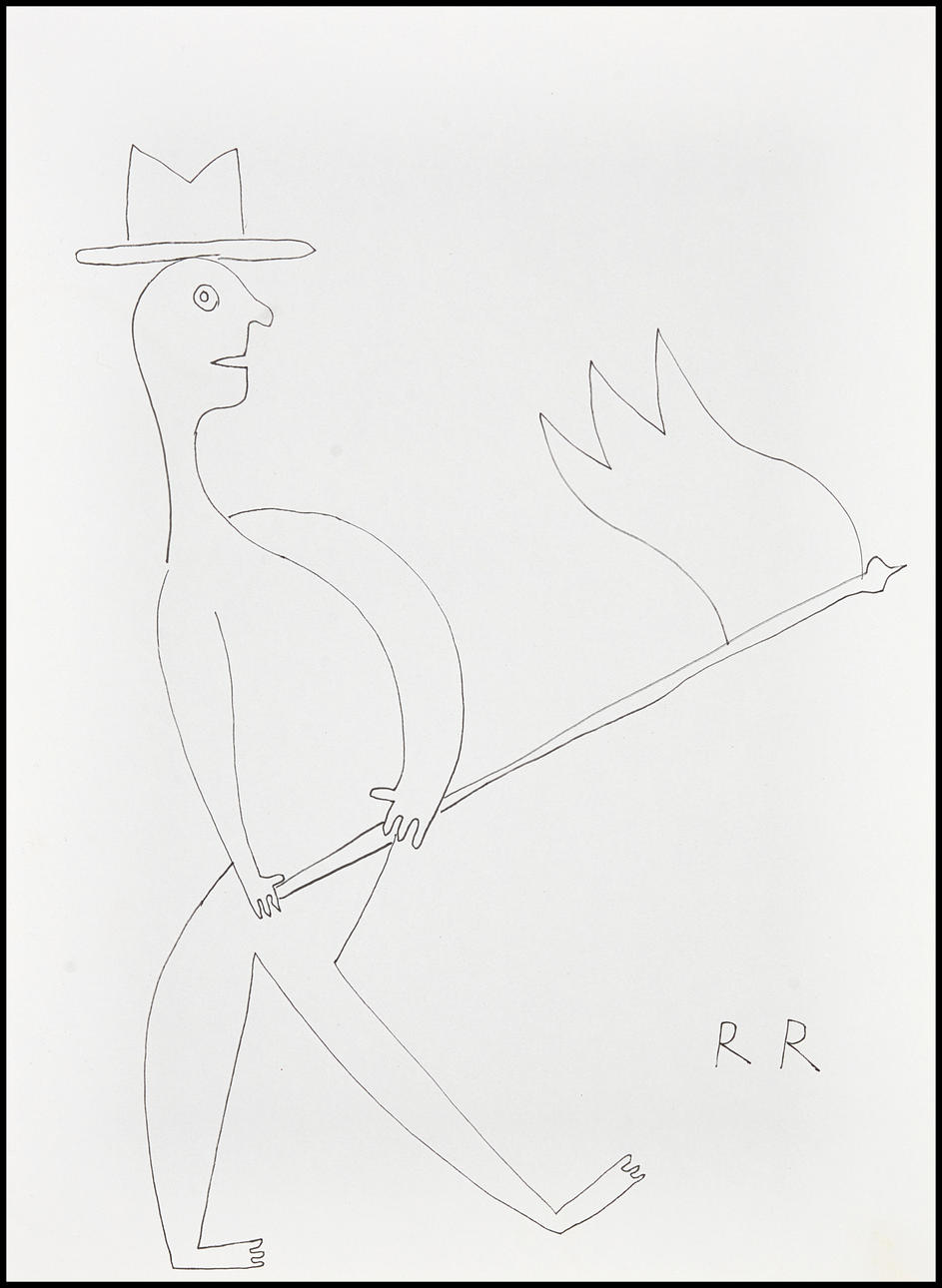 ROGER RISBERG (Sverige, Göteborg, 1956-2011). Fanbärare, monogramsignerad RR, tuschteckning.