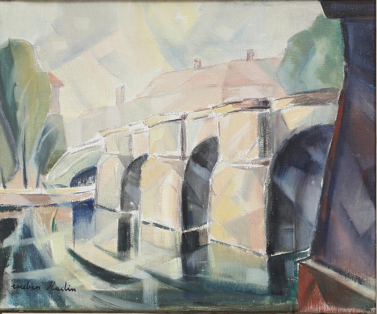 REUBEN HEDIN. "Bro över floden La Seine, Paris". Olja på duk, signerad.