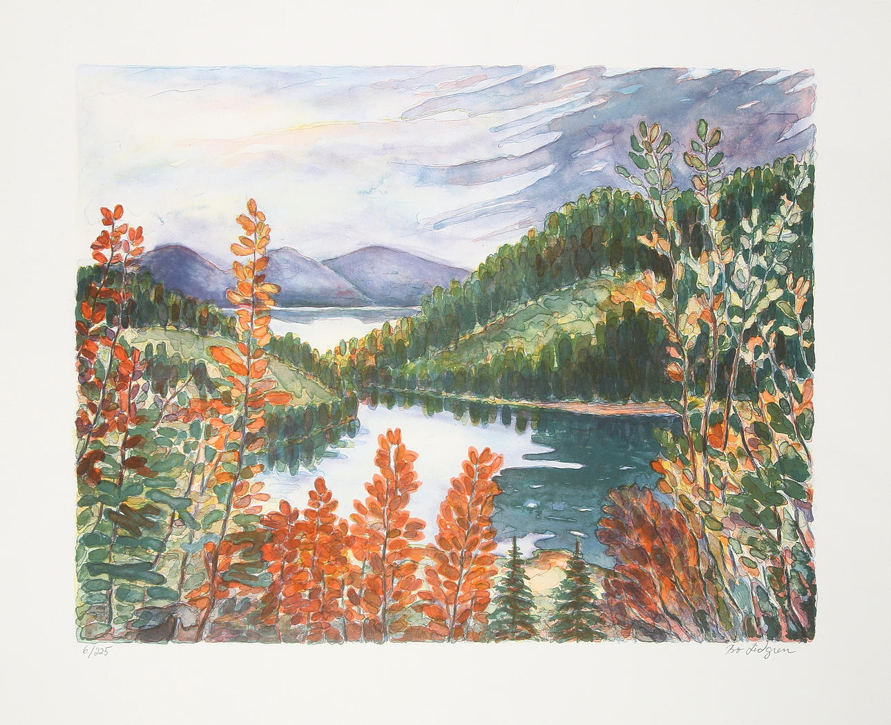 BO LIDGREN. "Utsikt från Stortorget Häggvik", färglitografi, signerad och numrerad 6/225.