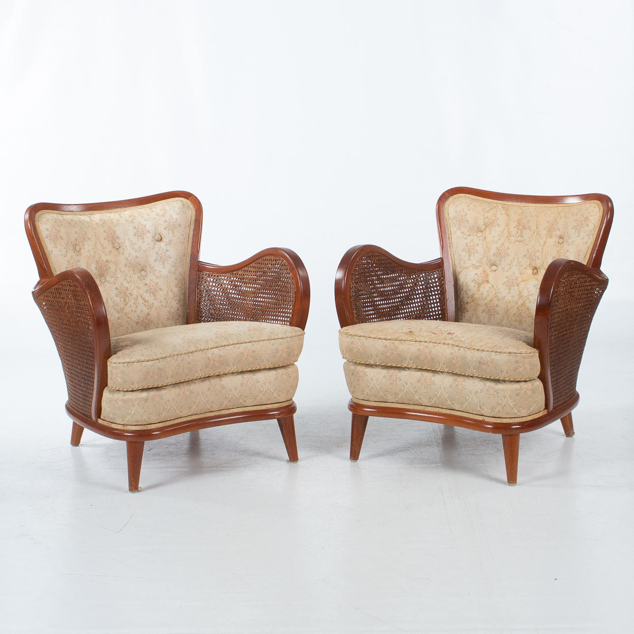 ARMCHAIRS, a pair, rattan and wood.