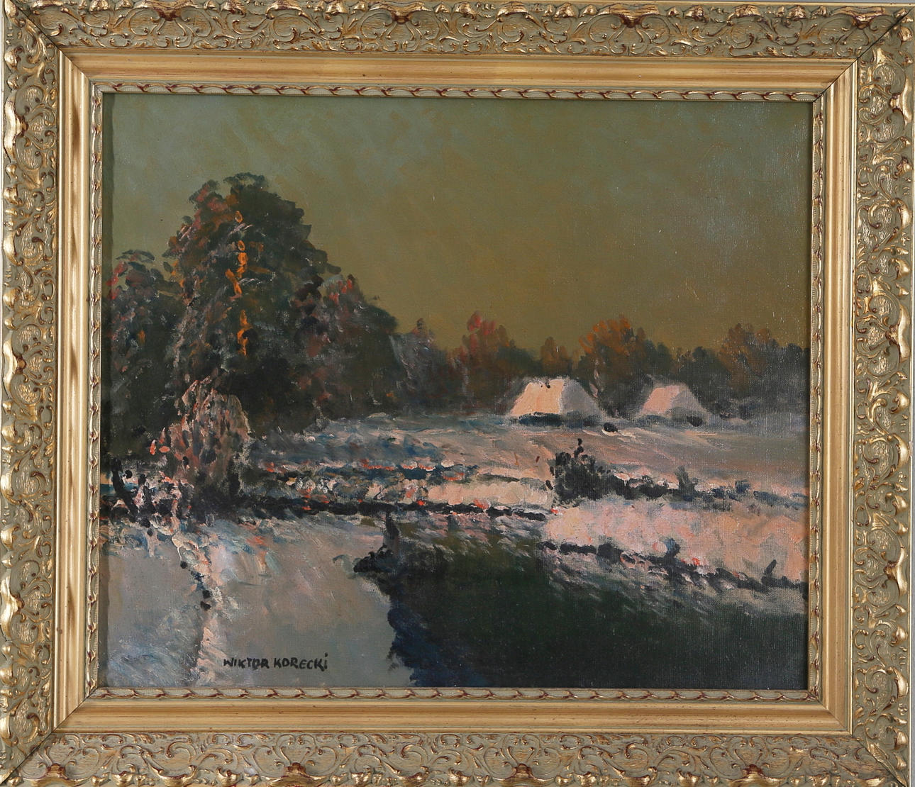 WIKTOR KORECKI. Vinterlandskap, olja på duk, signerad.